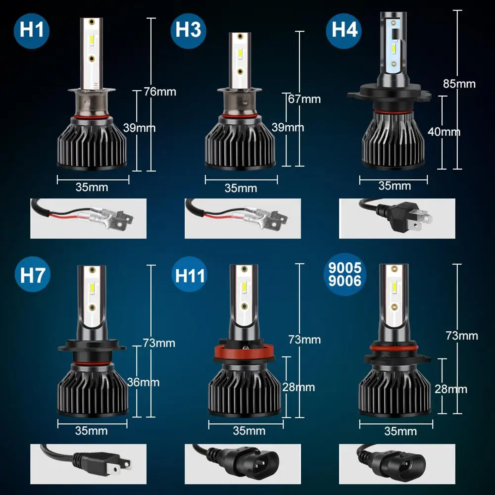 Xstorm Mini H4 H7 LED Bulb Car Headlight lampada H1 H3 H8 H11 Led 9005 HB3  9006 HB4 12000LM 6000K White Auto Fog Lights Headlamp