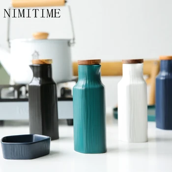 

1PC NIMITIME Ceramic Galze Salt Jar Japanese Style Jar Bottle Nordic Style Art Oil Vinegar Bottle Kitchen Tableware