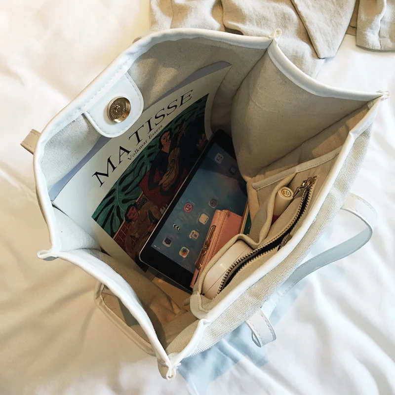 

Korean-style Canvas Tote Bag Large Capacity Lettered Spiraea Iron Tower Shoulder Oblique Handbag