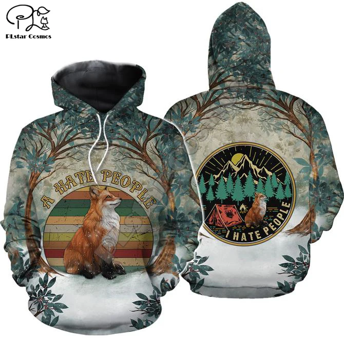 Fox Kills You Cheer Up I Hate People Camping 3D print Hoodies Men Women New Fashion Hooded Sweatshirt Long Sleeve tree Pullover