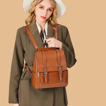 

2020 New Oil Wax Leather Women's Leather Bags Backpack European and American Style All-match Leather Single-Shoulder Bag