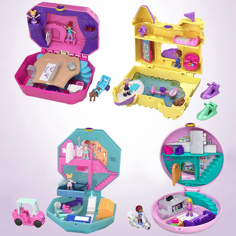 Original Mattel Polly Pocket Doll Hidden World Mini Scene Girls Home Toys for Children Mermaid Kids Toy Nesting Reborn Dolls