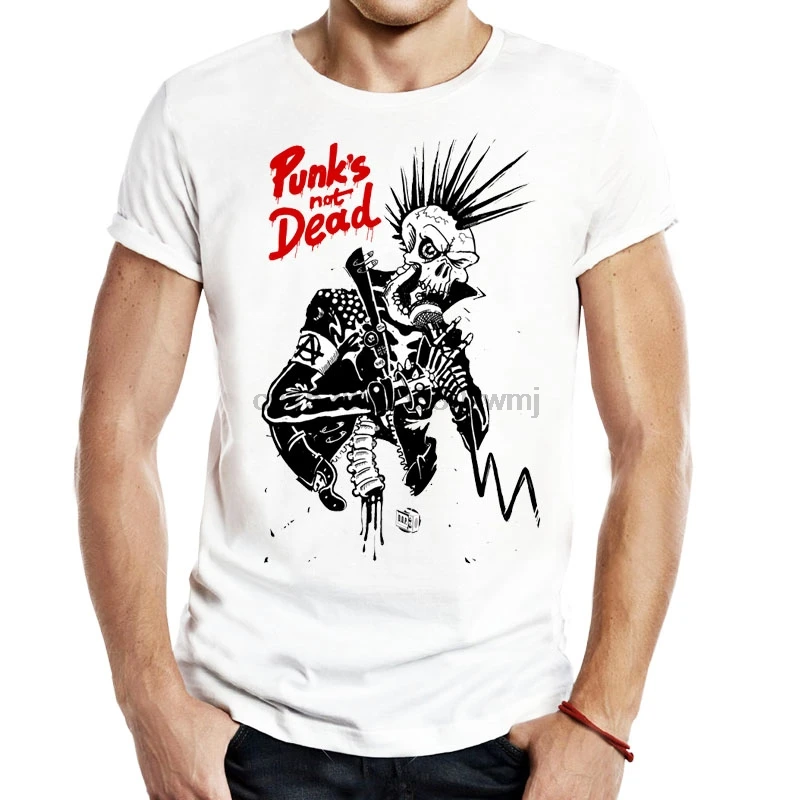 Punk is not Dead Men Unisex Tees T-Shirts punk skull skeleton singer music band punx rock COOL Novelty Fashion Casual Tops |