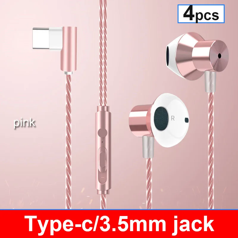 4pcs lot 3 5mm jack type c Earphone USB Type C In Ear Wired Gamer Earbuds With Mic 6D Stereo Music Headset For Huawei Xiaomi