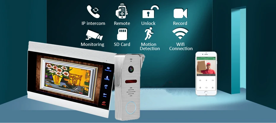 【Wide Angle】Dragonsview 7 дюймов видео-телефон двери Беспроводной видео домофон интеллектуальная беспроводная(Wi-Fi) ISO Android 2,3 мм объектив Водонепроницаемый записи