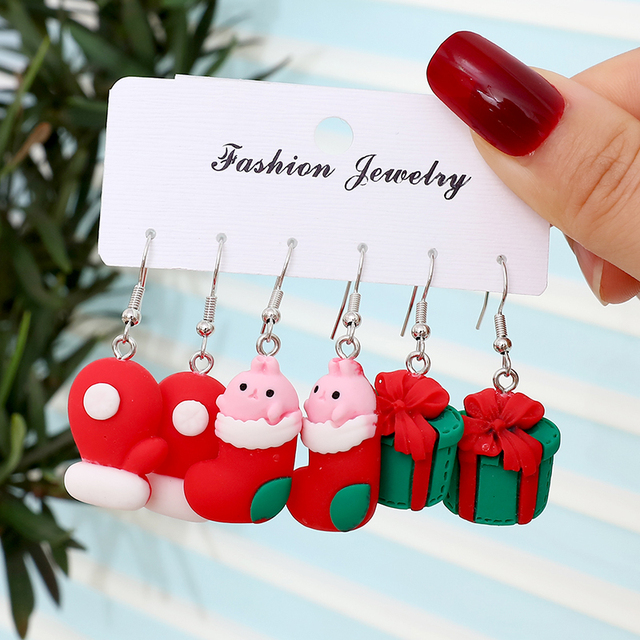 3Pairs/set Christmas Earrings for Women 2022 New Year Gift Jewelry Snowman Bell Dangle Earrings Girls Jewelry Gifts