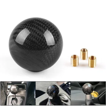 

With 3Adapters Black&Red Carbon Fiber Car Gear Shift Knob Refit Universal Personality Wave Stick Head Round Ball Lever 2020NEW