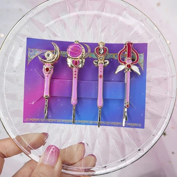 

Cute Sailor Moon Action Figure Magic Wand Stick Rod Lovely Cartoon Hair Clip Hairpin Pin Cosplay Hair Accessories Gift for Girls