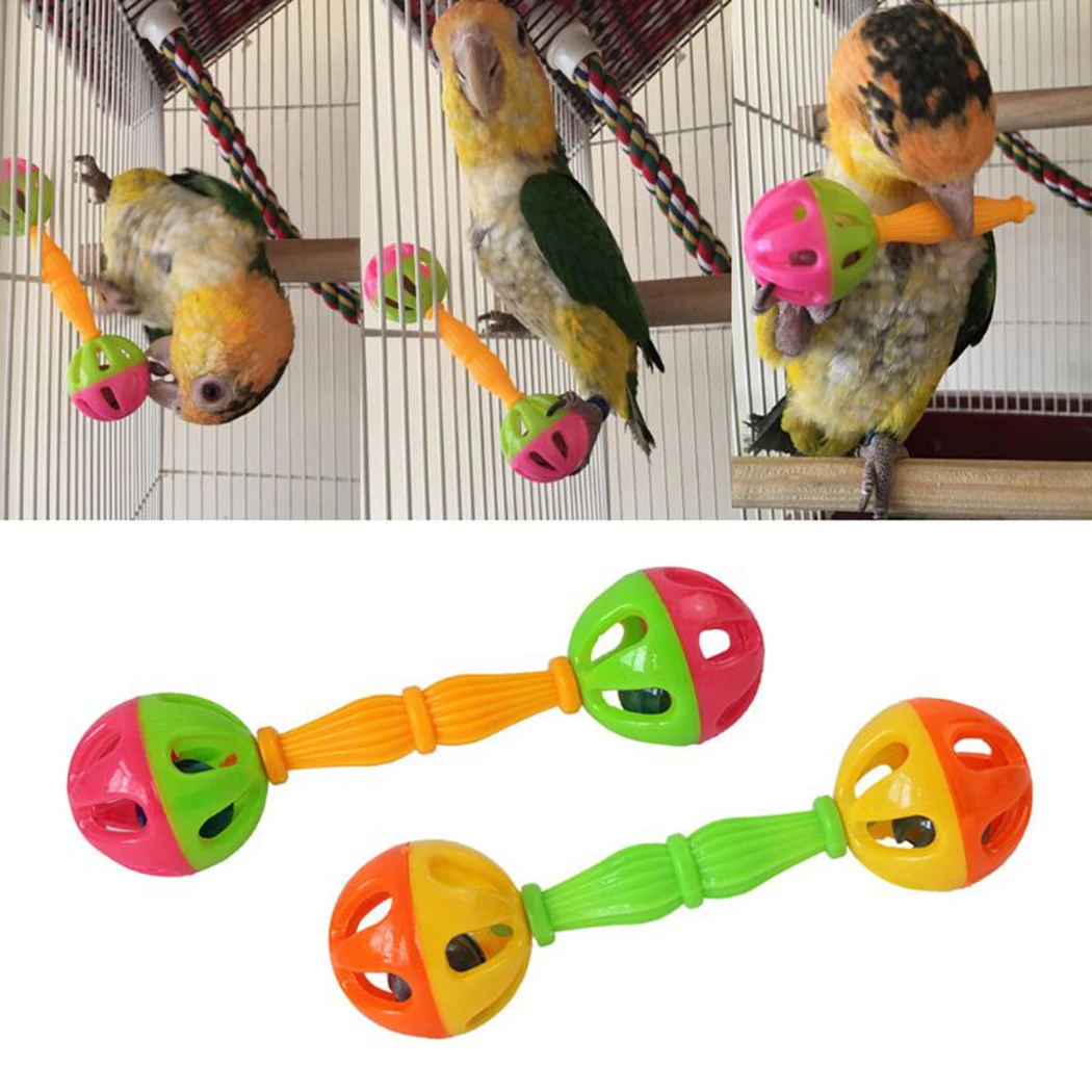 Parrot Toy Creative Pet Bird Hollow Double-head Bell Ball Rattle Bite Chew Training Toys Interactive | Дом и сад