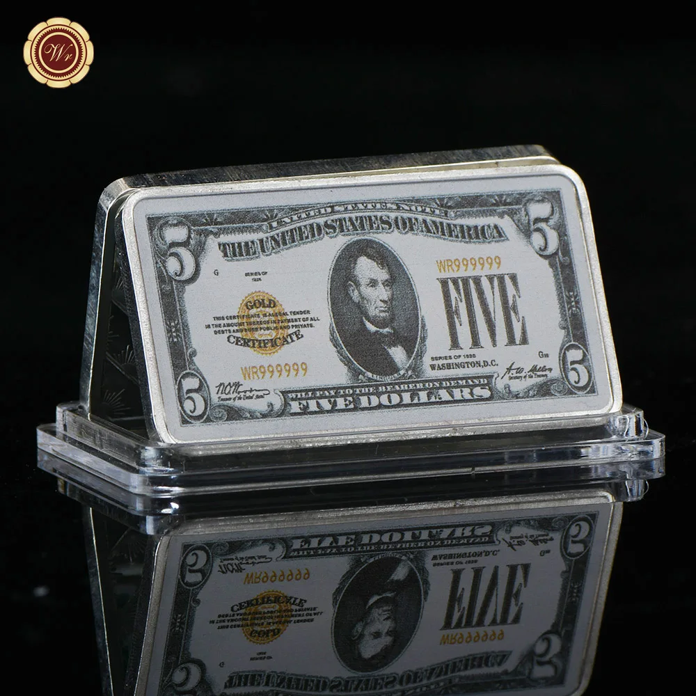1928 USD 5 WR качество 999. 24k посеребренный бар 10 долларов США цветной вызов слиток монета с чехол для коллекции - Цвет: 1928 USD 5