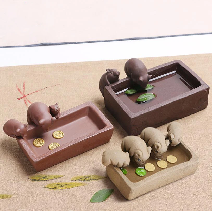 

Cute Cartoon Animal Potted Plant Small Pig Mini Lovely Inviting Money Purple Sand Tea Pet Furnishings Tea Table Tea Fine Quality