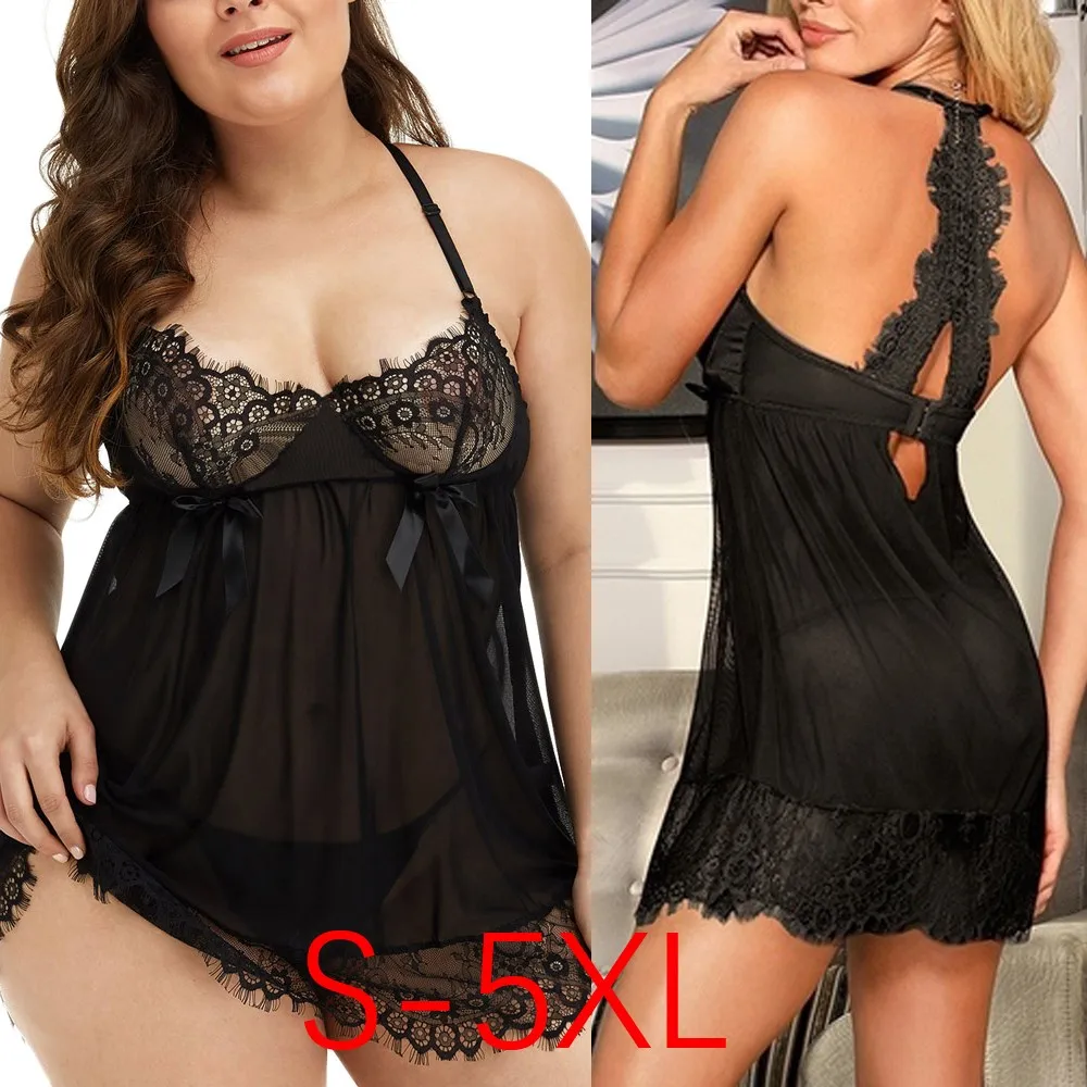 Sexy Nightgown Women Lace Lingerie Bowknot Nightwear Underwear Babydoll Sleepwear Dress Chemise De Nuit Femme Plus Size S 5xl Babydolls Chemises Aliexpress