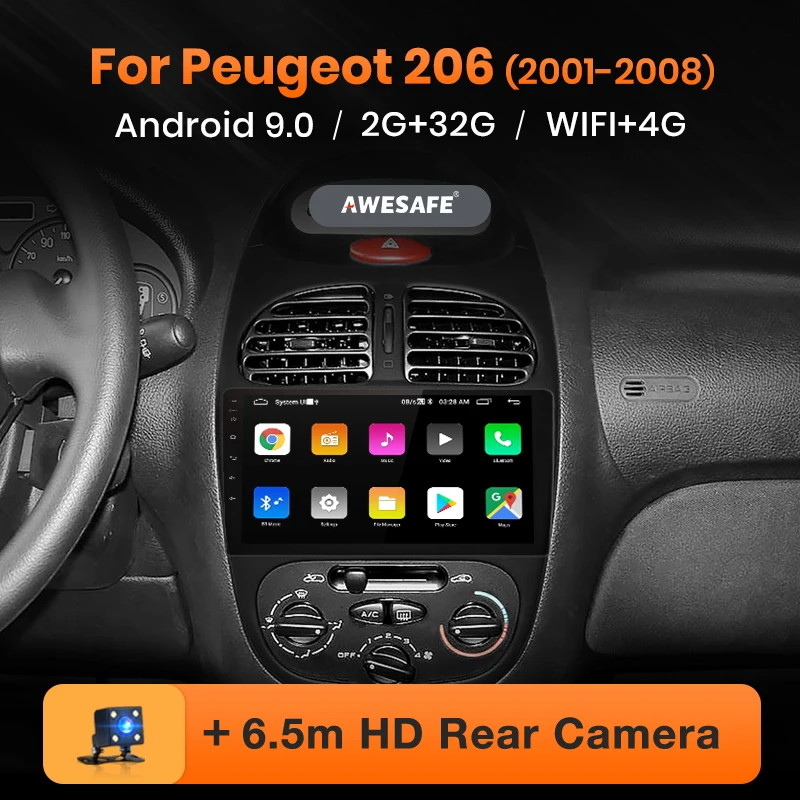 AWESAFE для peugeot 206 2001 2002 2003 2004-2008 Автомобиль Радио Мультимедийный видеоплеер gps без 2din 2 din Android 8,1 2 ГБ+ 32 ГБ