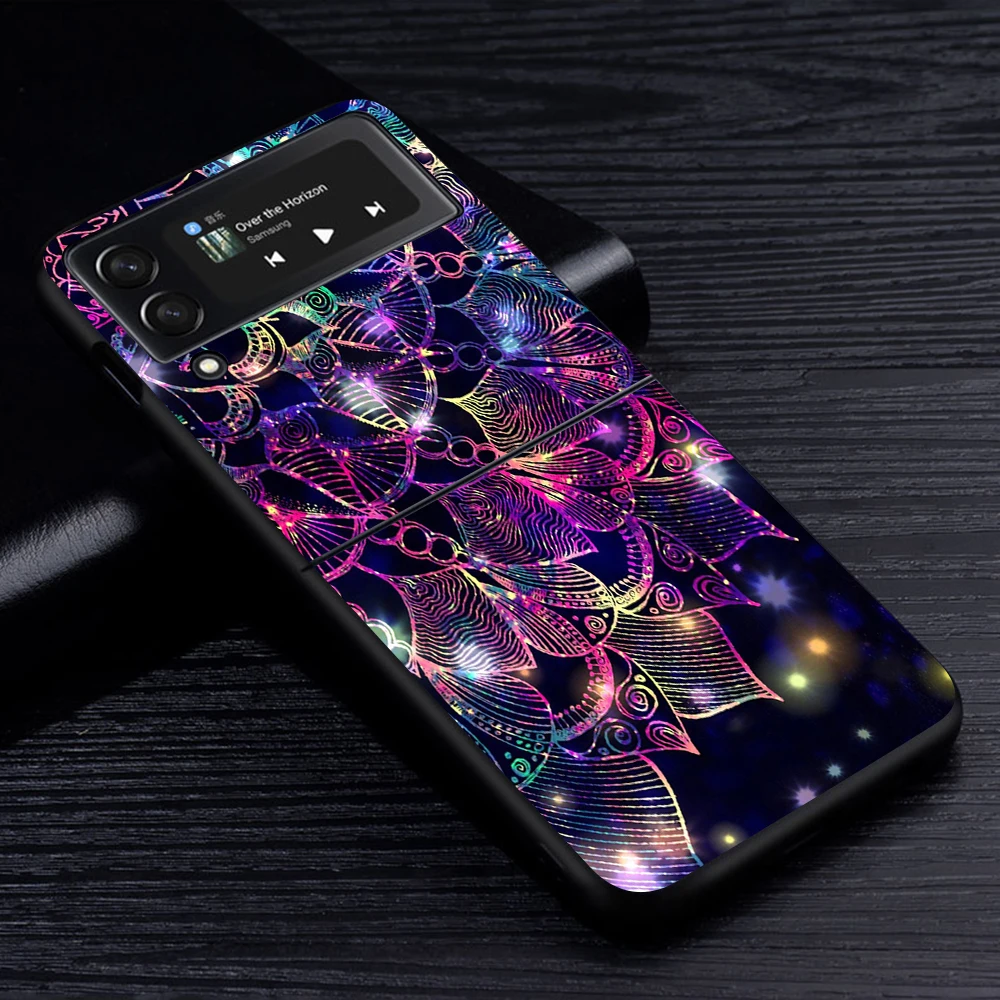 Cell Phone Case for Samsung Galaxy Z Flip3 5G Black Coque Z Flip 3 Hard PC Luxury Cover Zflip3 Funda Capa Mandala Sunflower samsung flip3 case