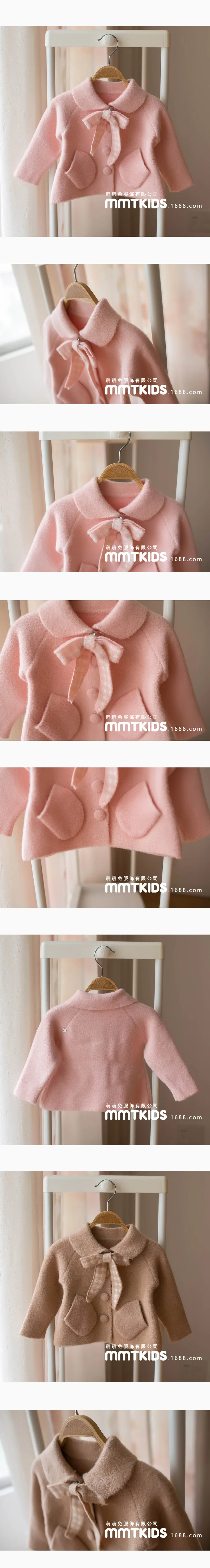 Mmtkids/Детский свитер в Корейском стиле; сезон осень-зима; Однотонный кардиган с отложным воротником и бантом для девочек; H691