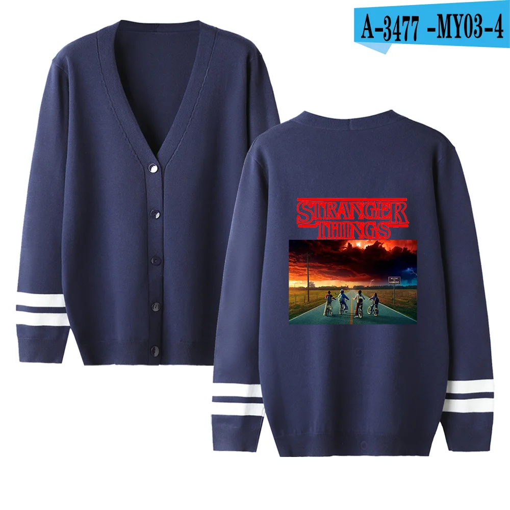 navyblue Женский свитер для влюбленных необычные вещи кардиган свитер женский осенний теплый свитер с принтом v-образный вырез длинный рукав вязаный свитер унисекс - Цвет: navyblue