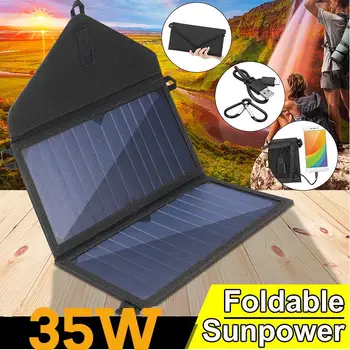

35W 5V Foldable Solar panel 2A Sun power Polysilicon Highly efficient Solar Cells USB Waterproof for Backpack Camping Hiking