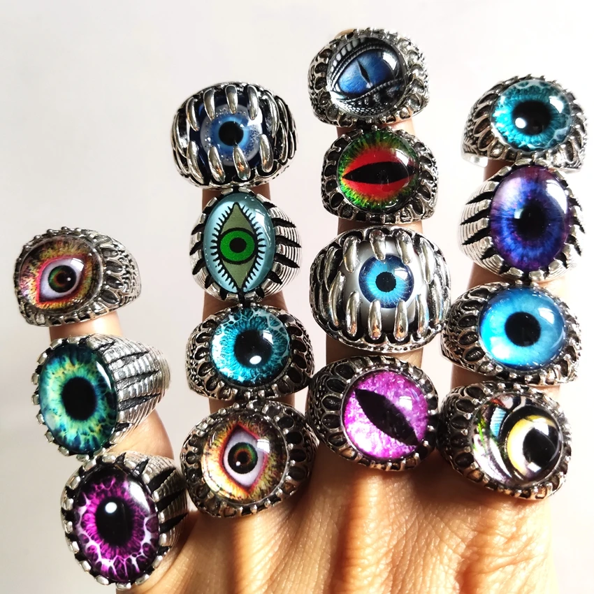 Sparking 20/50pcs Wholesale Mix Eye Ring Unique Design Evil Eye Silver Plated Tone Ring Vintage Men Women Punk Jewelry New 4