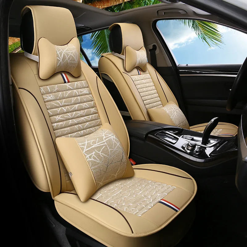 

HLFNTF Fully-enclosed leather plus linen four season For Volkswagen vw passat b5 polo golf tiguan jetta touran car seat cushions