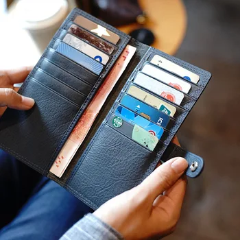 

Vintage Business Travel Accessories Men's Leather Wallets With ID Card Portable Credit Card Case Ladies Long Card Case