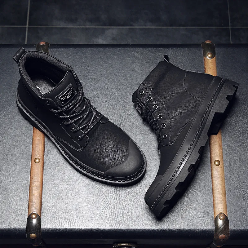 

Large Size Autumn And Winter Men's Boot Simple Versatile Martin Boots plus Velvet Warm Cotton-padded Shoes Waterproof Leather Bo