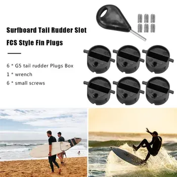 

6Pcs Surfboard Tail Rudder Slot Fin Plugs With Screws Key Wrench FCS Style Surfing Board Replacement Accessories