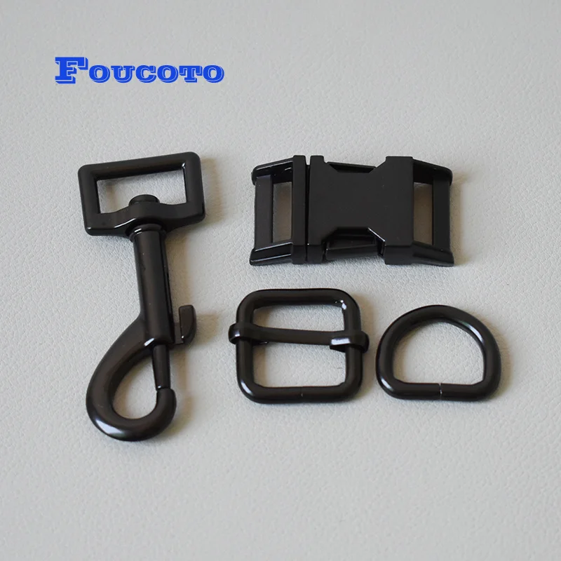 

20sets/lot release buckles D rings sliders 20mm webbing for paracord rope dog collar leash adjustable buckles DIY accessories