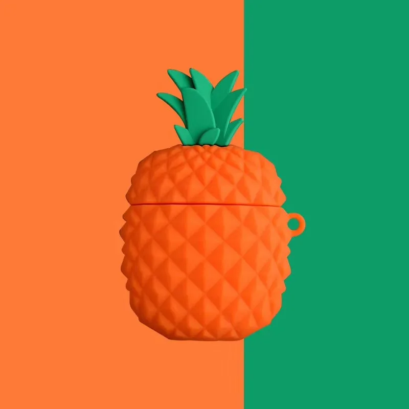 Orange Pineapple Чехол для наушников AirPods, силиконовый чехол с милым сердечком, защитный чехол для Apple Air pods 2 наушников, чехол для наушников, кольцевой ремешок - Цвет: Orange Pineapple