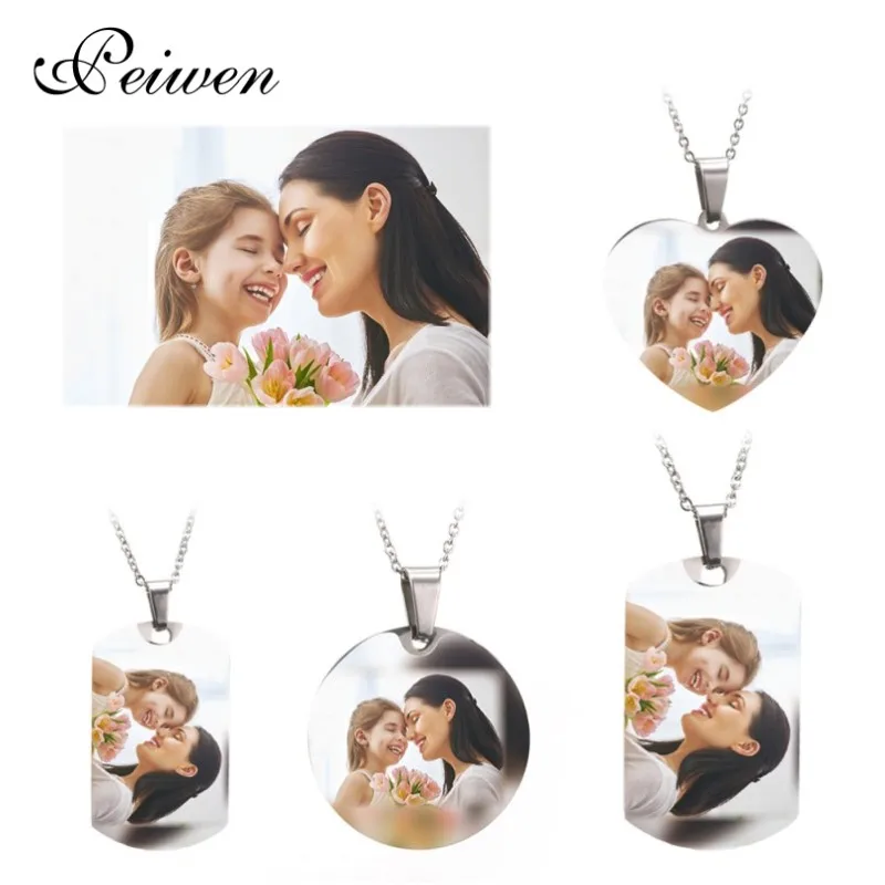 

Custom Name Photo Heart Round Tag Necklace Personalized Nameplate Gold Silver Color For Women Men Customized Letter Jewelry New