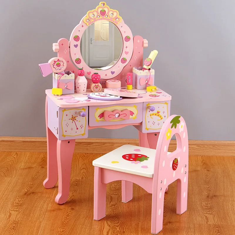 Houten Dressoir Tafel Meisjes Make Up Speelgoed Kids Roze Make Up Tafel Stoel Speelgoed| -