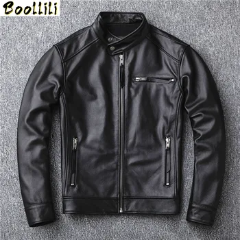 

Boollili Mens Leather Jacket Cowhide Real Genuine Leather Jacket Men Clothes Biker Motorcycle Leather Coat deri ceket