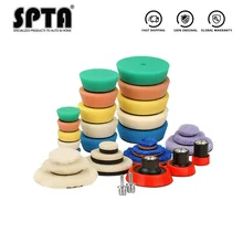 Spta 32 pçs mini almofadas de polimento esponja almofadas de polimento enceramento almofada de polidor placa de apoio para mini dupla ação polidor carro