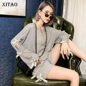 

XITAO Bow Drawstring Pullover Women Set 2020 Summer Casual Fashion Style Temperament O Neck Full Sleeve Women Clothes ZP2271