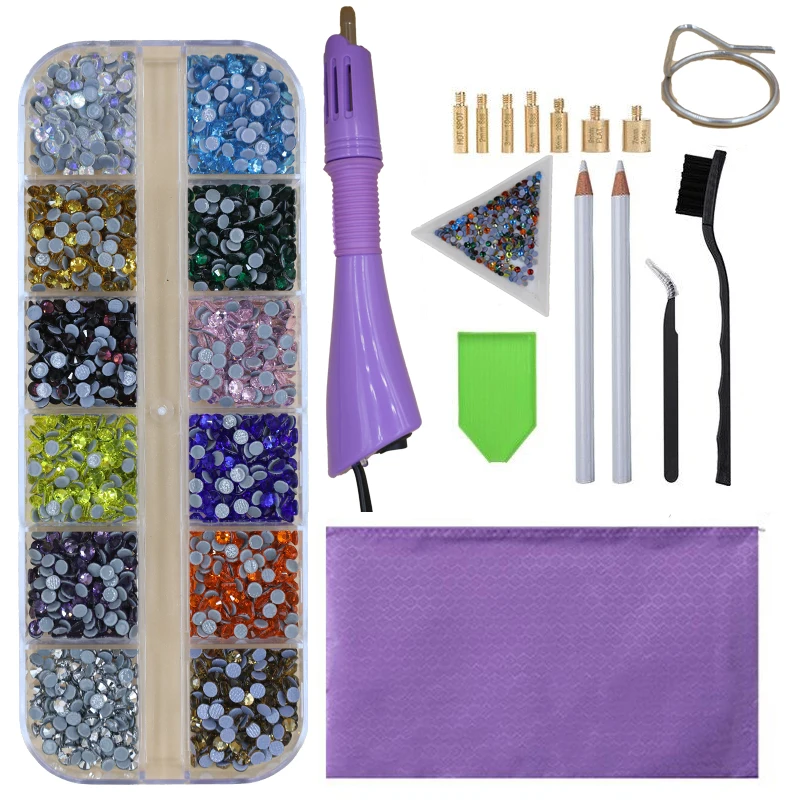 12grids 2400Pcs/box Mix Hot Fix Rhinestones Set/ EU/US PLUG Hotfix Applicator Crystal Glass Rhinestone Iron-on Strass Decoretion 