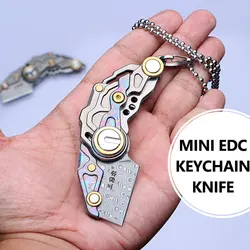 Couteau pliant en acier damas, alliage de titane, pendentif, outil de cou, couteau tranchant, outils d'auto défense pour l'extérieur EDC 