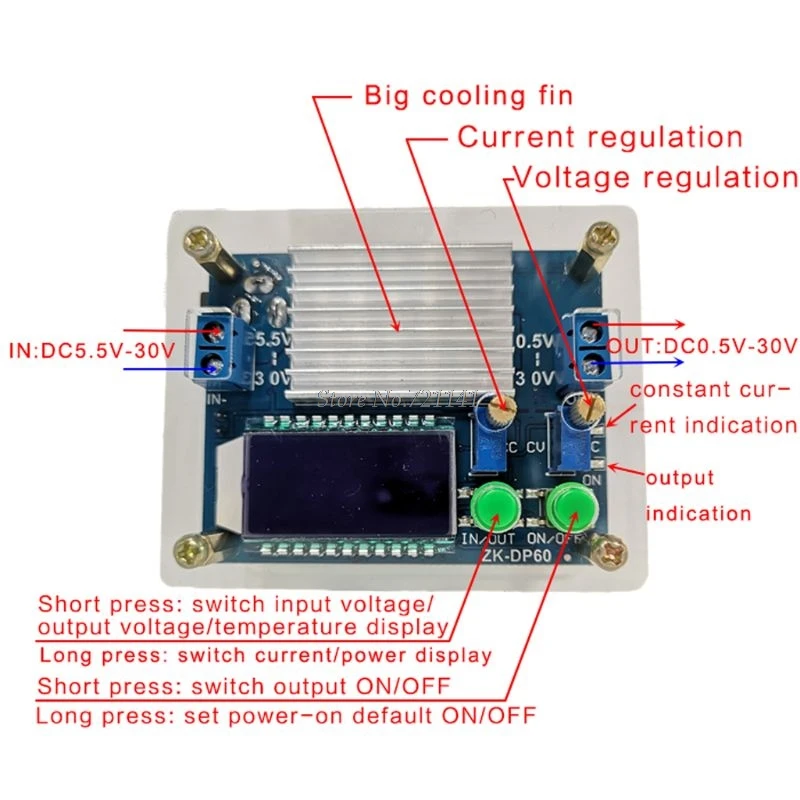 ZK-DP60 понижающий модуль питания 35 Вт 60 Вт высокомощный Регулируемый понижающий Повышающий Модуль питания-преобразователь ЖК-дисплей