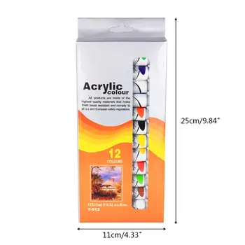 

12 Colors Professional Acrylic Paint Set 12ml Tubes Drawing Painting Pigment DIY