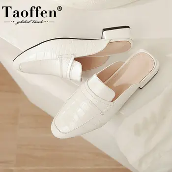 

taoffen square toe sandals low thick heels summer women shoes brief stone pattern casual shoes Mules fashion slippers size 33-45