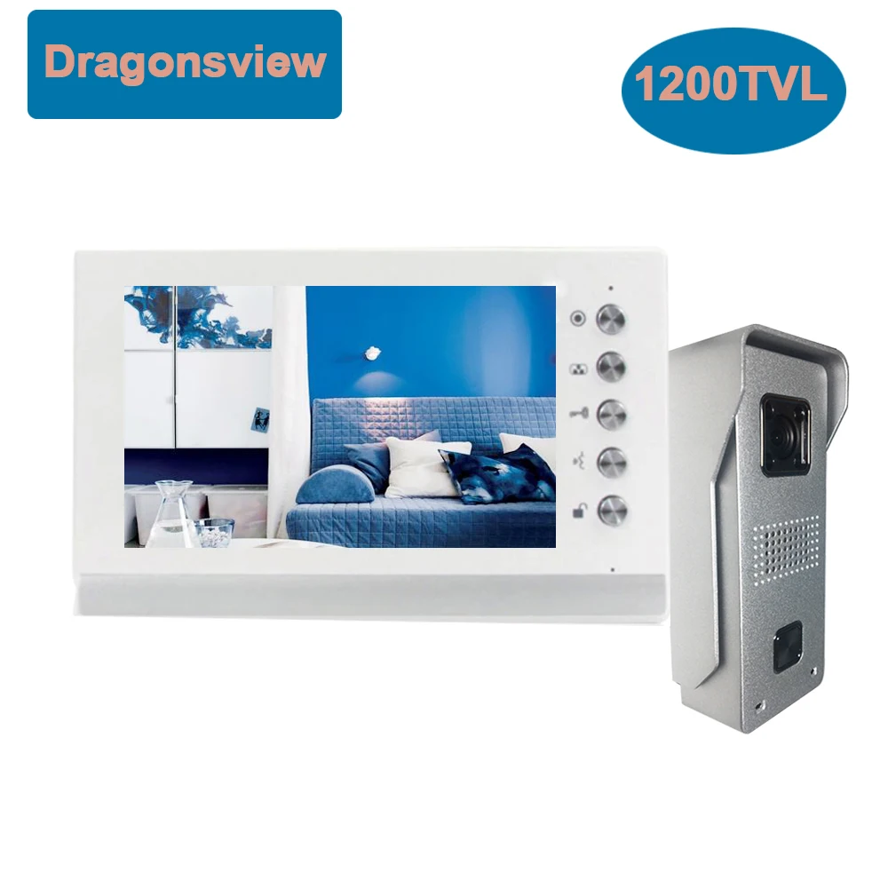 Dragonsview 7 Inch Video Intercom System For House and Villa Doorbell Camera 1  Monitor 2 Monitors Unlock Night Vision IR Leds 