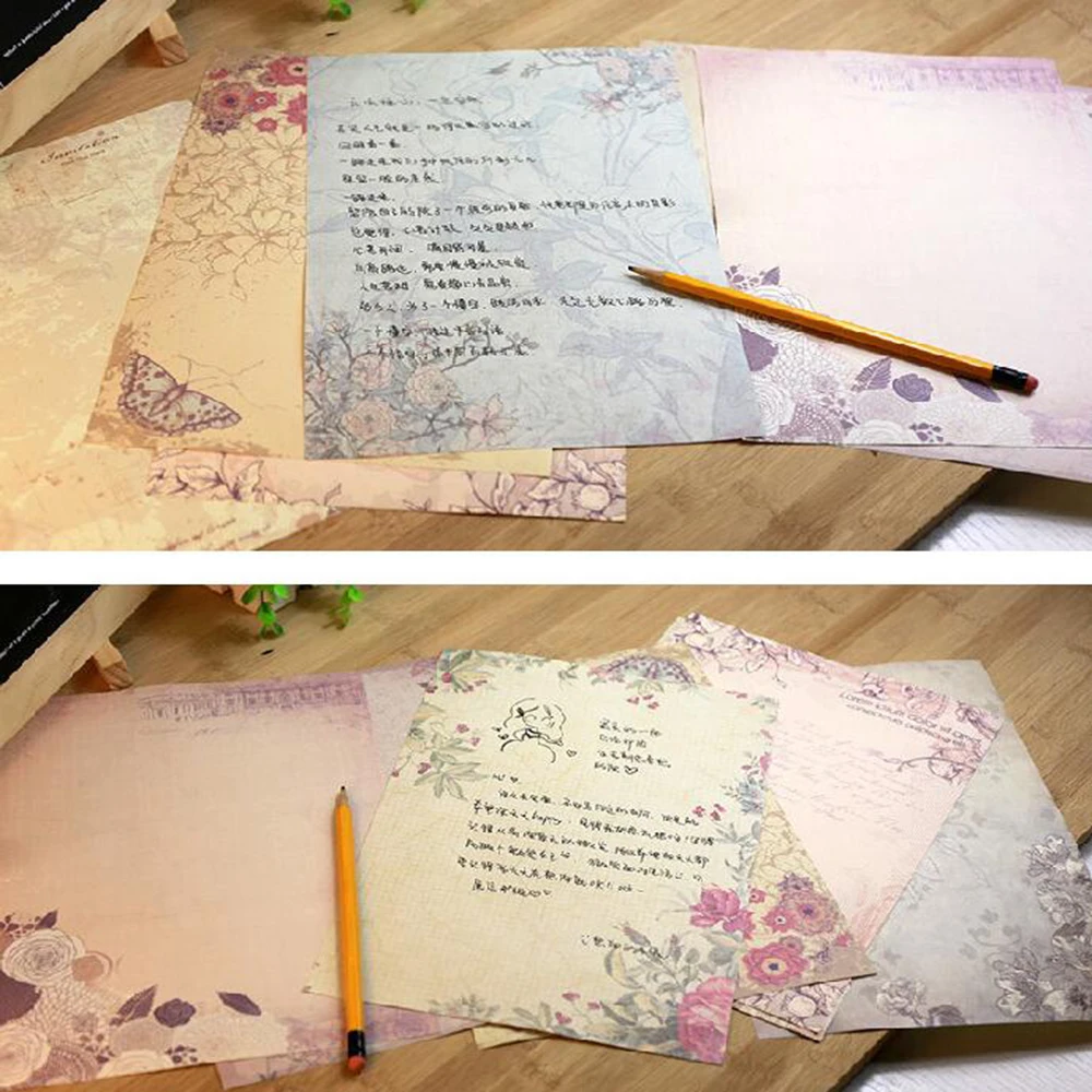 빈티지 문구류 꽃 필기 종이, 모듬 꽃 디자인 장식 종이, 인쇄 가능한 크래프트 종이, 5 개