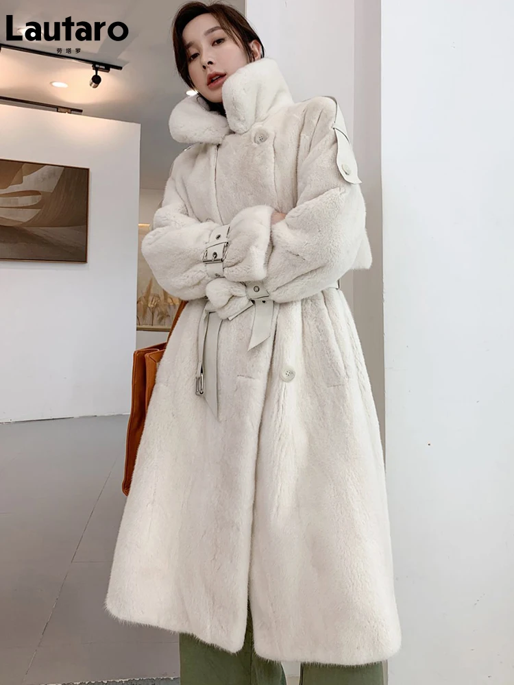 White Mink Fur Trench Coat For Women