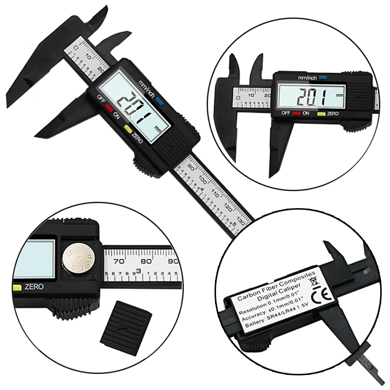 0-150mm 6 Inch Electronic Digital Vernier Caliper Carbon Fiber Vernier Caliper Gauge LCD Carbon Fiber Measuring Tool