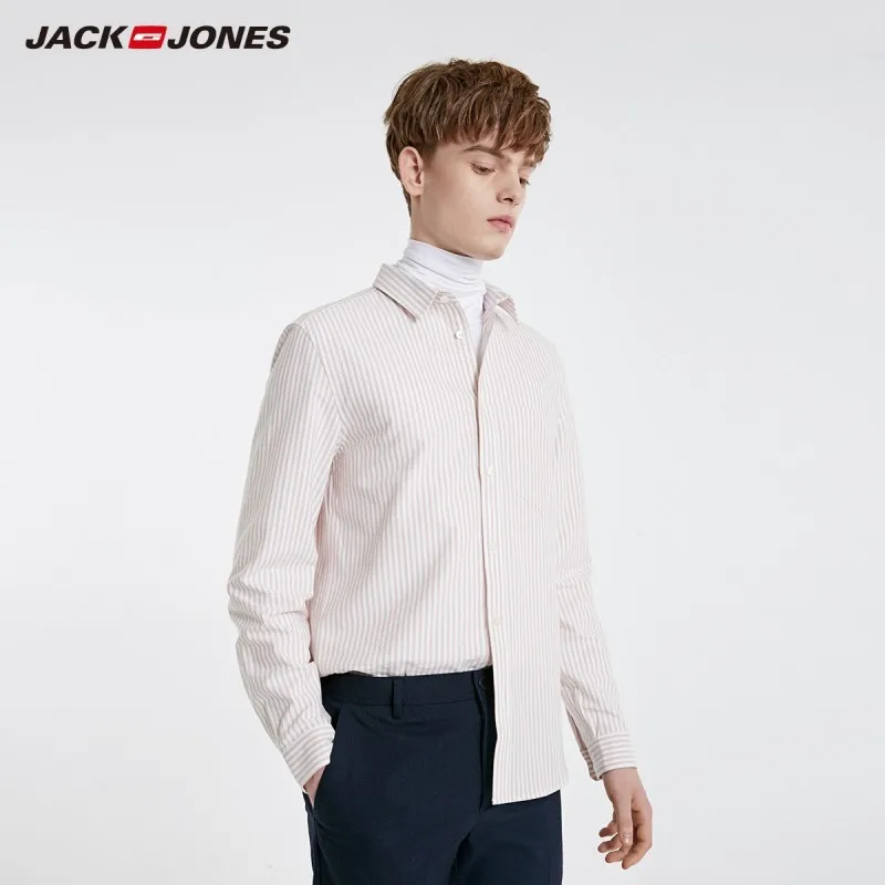 JackJones Мужская рубашка в полоску из хлопка, Мужская одежда, повседневная 219105545 - Цвет: ROSE DUST