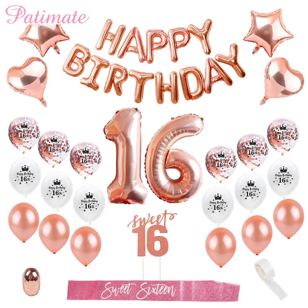 Patimate Happy Birthday Party Decors Kids Adult 16th Birthday Balloons Sweet 16 Party Decors 16 Birthday Party Favors Festival