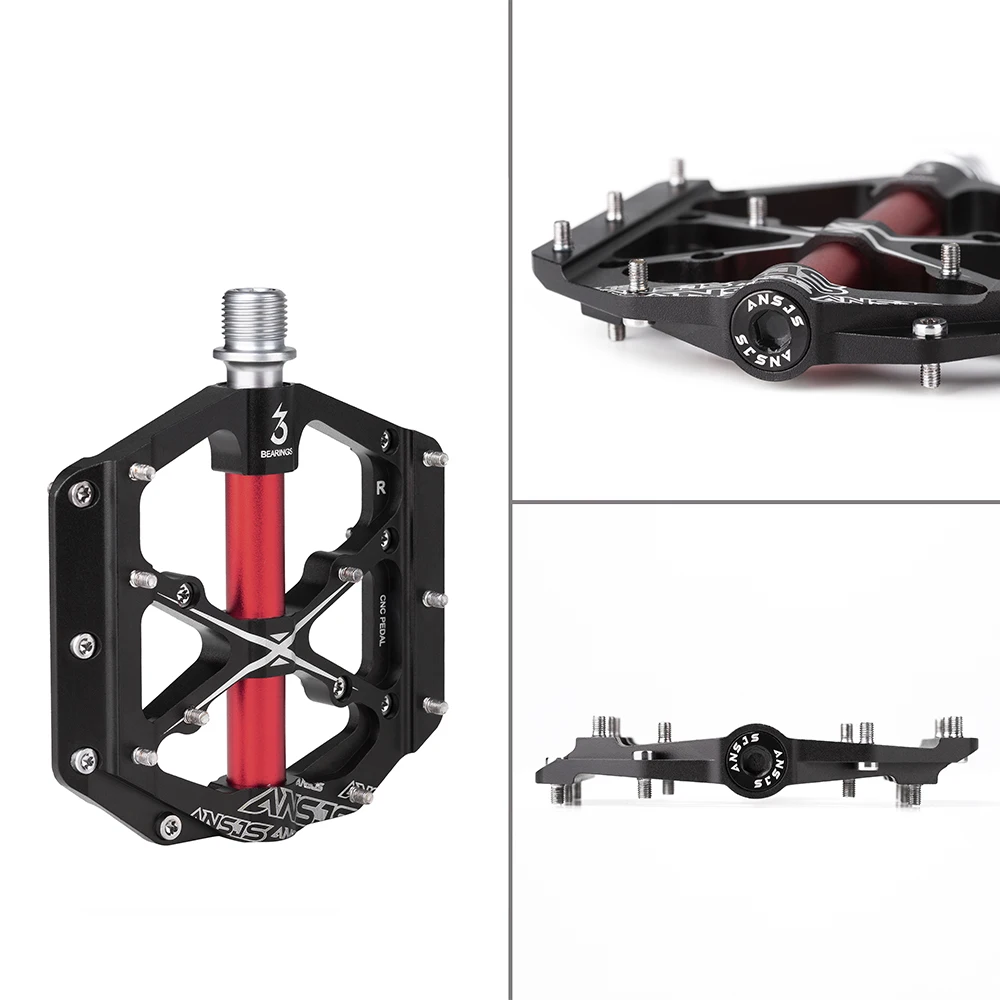 Ansjs 3 Bearings Mountain Bike Pedals Platform Bicycle Flat Alloy Pedals 9/16\ Ansjs 3 Bearings Mountain Bike Pedals Platform Bicycle Flat Alloy Pedals 9/16\
