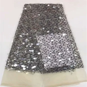 

2019 High Quality African big Sequins Lace Fabric French Net Embroidery Tulle Lace Fabric For Nigerian Wedding Party Dress