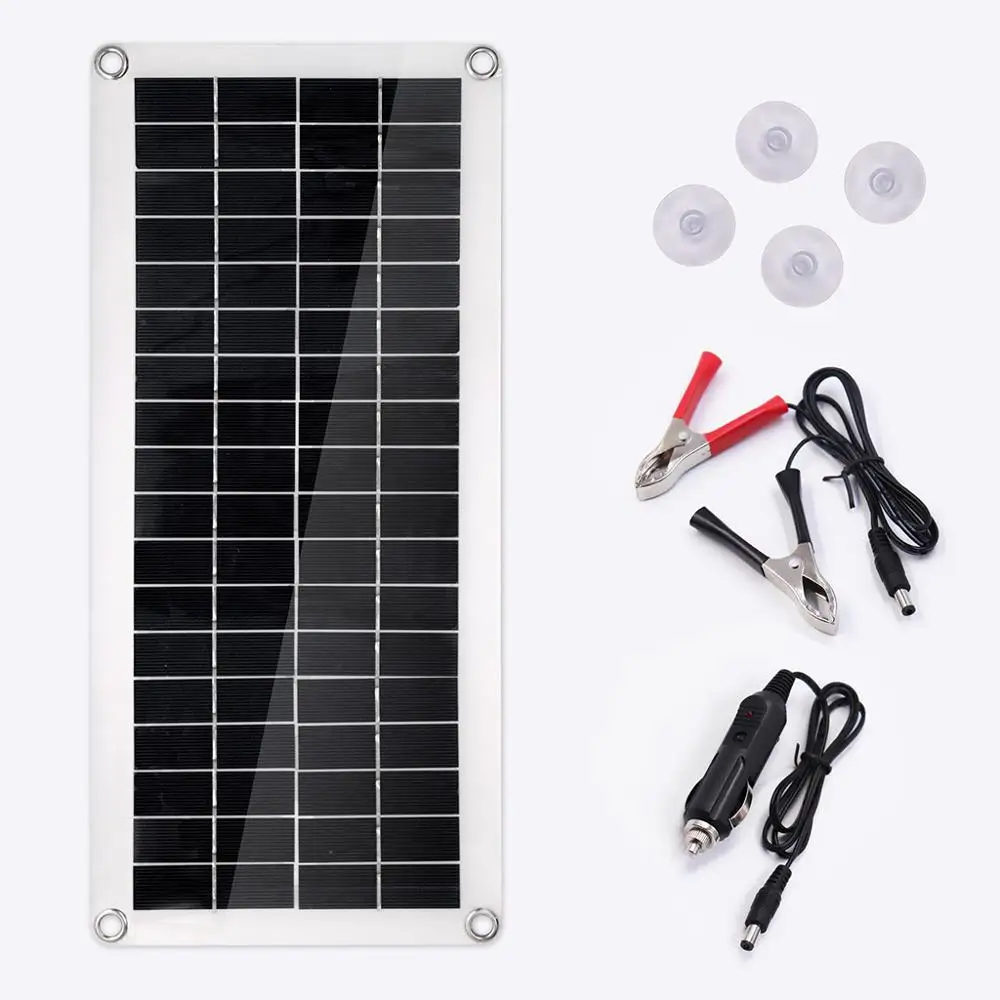 

Portable 25W, 5v/12V Solar Panel Dual USB Mobile Power Board External Battery Rechargeable Solar Panel Alligator Clip Car Charge