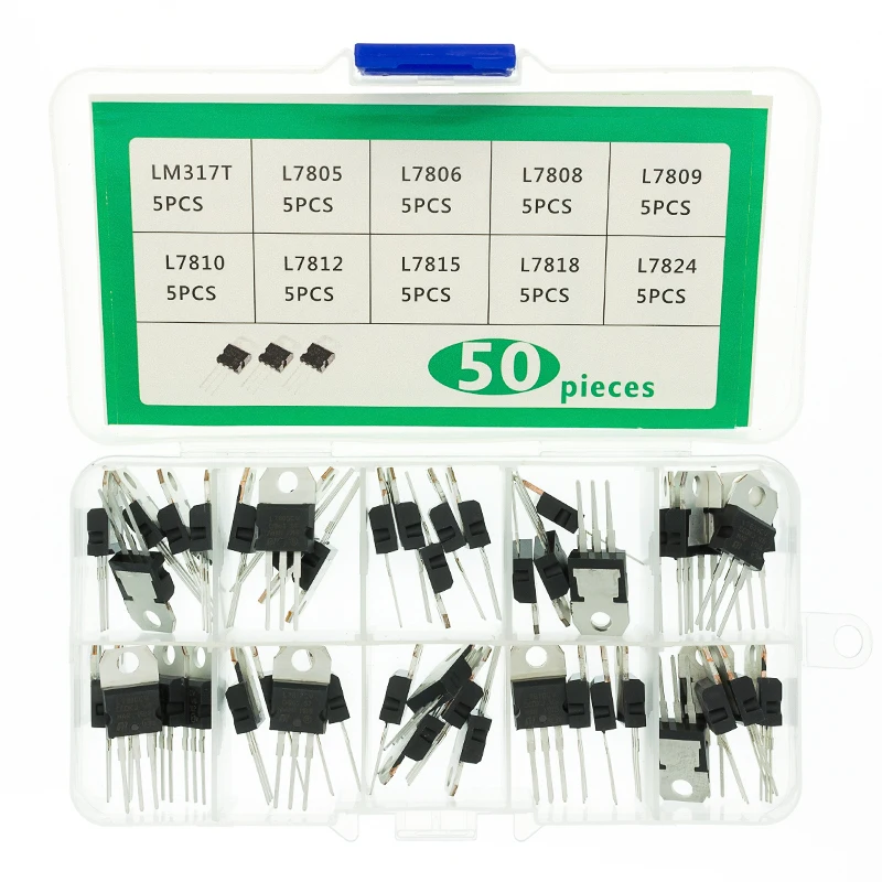 LM317T L7805 L7806 L7808 L7809 L7810 L7812 L7815 L7818 L7824 транзисторный набор 10 значений 50 шт. блок