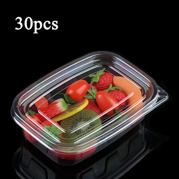

30pcs Disposable Plastic Boxes With Cover Portable Fruits Case One-Off Takeout Food Containers Take Out Container Plastic Boxes