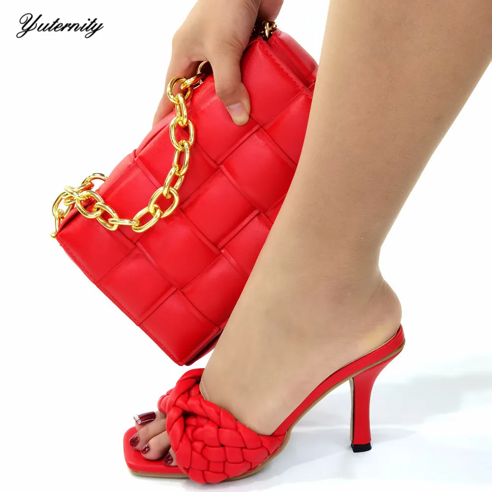 Latest Red Color Woman Italian Shoes and Bag Set High Quality Nigerian Women And For Wedding Dress | Обувь